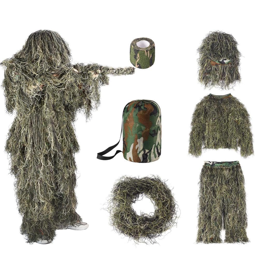 SEEUTEK 6 in 1 Kid Woodland Ghillie Suit, 3D Camouflage
