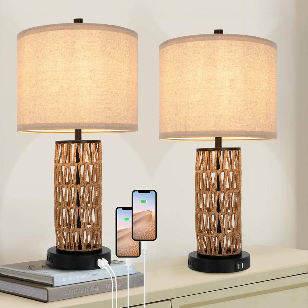 LamQee 22 in. Natural Rope Accent Table Lamp Set (Set of 2) 06FTL0252ABR -  The Home Depot