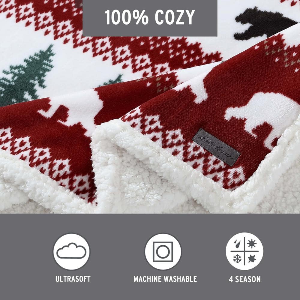 Grizzly Peak Red Reversible Sherpa Fleece Throw Blanket