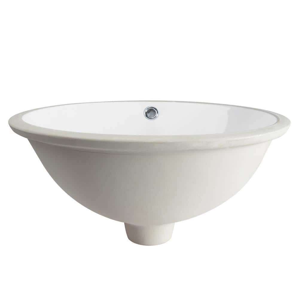 White Ceramic Oval Undermount Bathroom Sink with Overflow