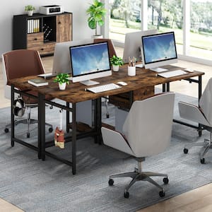 Perry 78.7 in. Retangular Brown Wood 2 Drawer Computer Desk for Two Person Use, Double Writing Table for Home Office