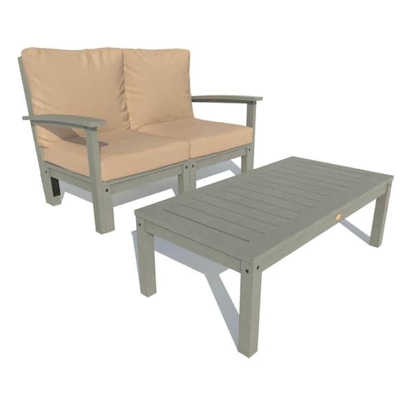 Highwood Bespoke Deep Seating 2-Piece Plastic Outdoor Loveseat and Conversation Table with Cushions