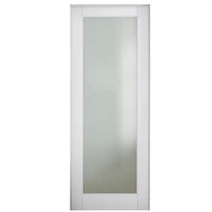 24 in. x 96 in. 1-Lite Frosted Glass Left Handed White Solid Core MDF Single Prehung Interior Door with Assemble Jamb