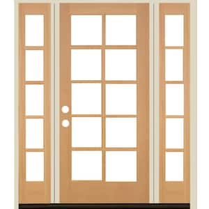 64 in. x 80 in. French RH Full Lite Clear Glass Unfinished Douglas Fir Prehung Front Door with DSL