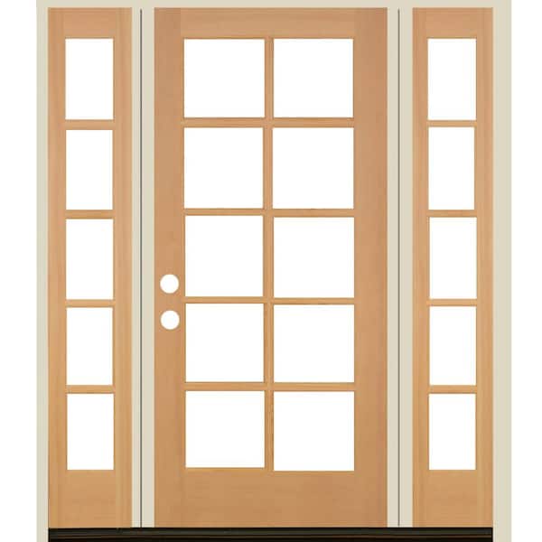 Krosswood Doors 64 in. x 80 in. French RH Full Lite Clear Glass Unfinished Hemlock Prehung Front Door with DSL