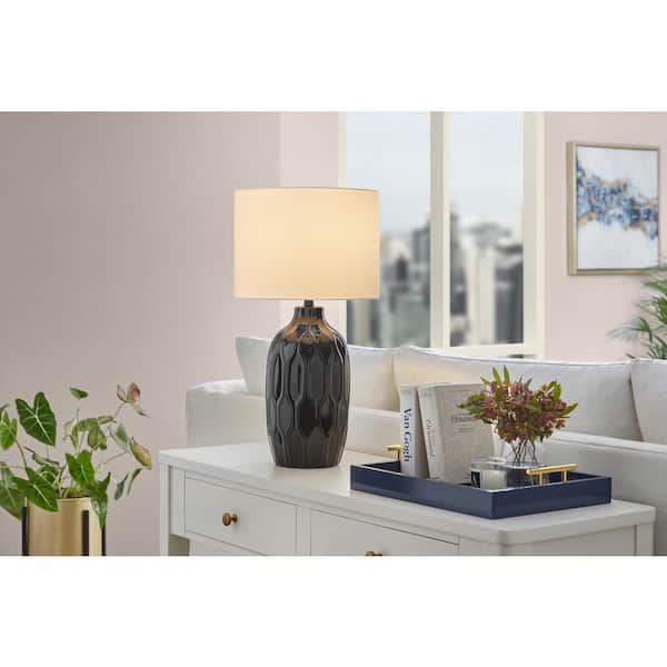 Hampton Bay Dunbarton 25 in. Black Table Lamp with Ceramic Base