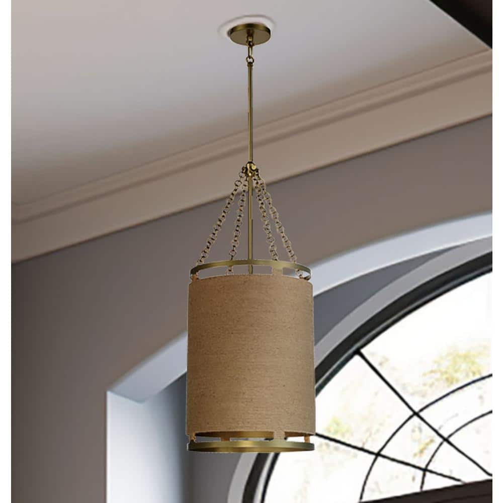 Windward Passage Soft Brass and Natural Rope 4-Light Adjustable Pendant