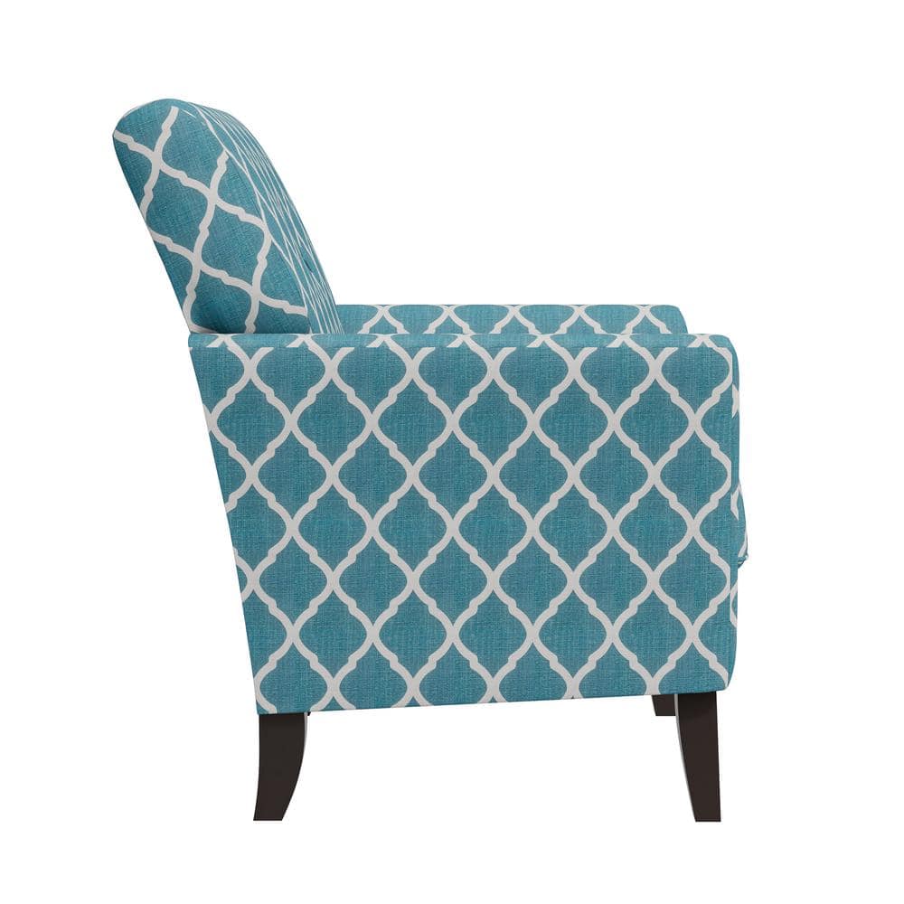 Turquoise Trellis Linen Blend Flared Arm Accent Chair