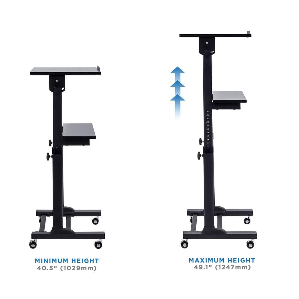 Black Adjustable Mobile Stand Up Desk with Particleboard Top