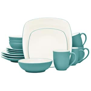 Colorwave Turquoise 16-Piece Square (Turquoise) Stoneware Dinnerware Set, Service For 4
