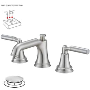 8 in. Widespread Double Handle Three Holes Bathroom Faucet Water-Saving With Drain Kit In Brushed Nickel