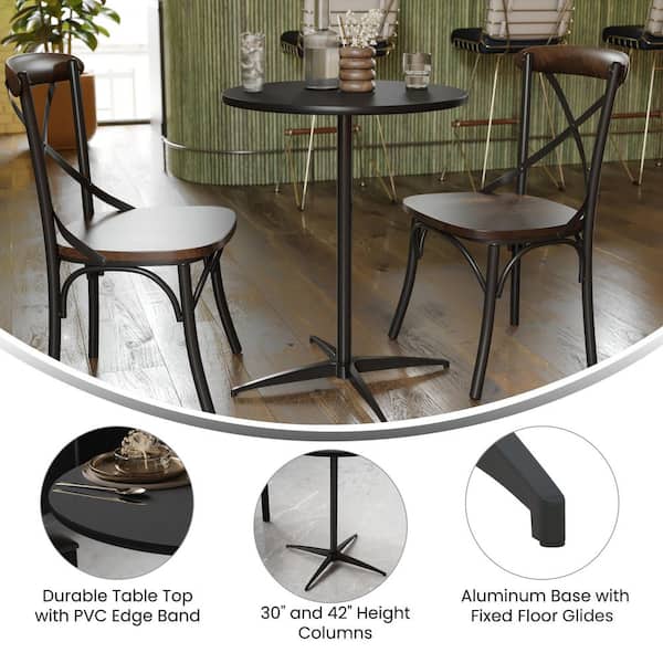 Lars Contemporary Black Wood 24 in. Cross Leg Dining Table Seats of 2 with 30 in. and 42 in. Columns