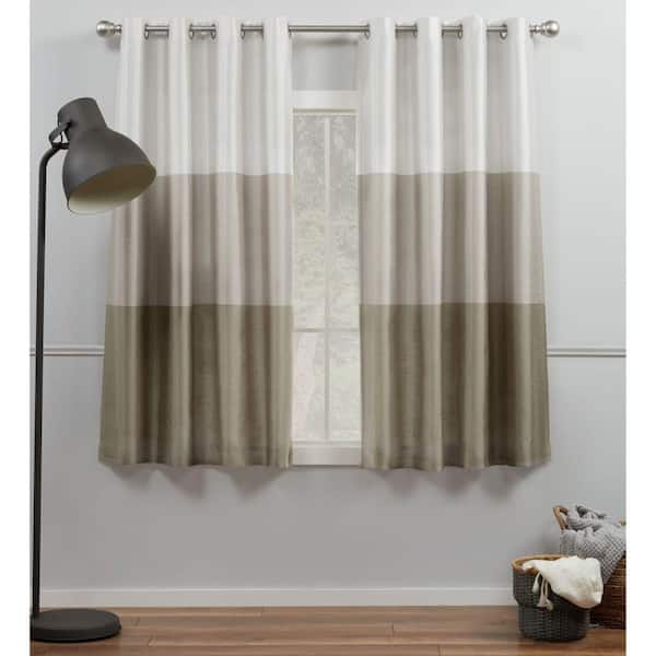 EXCLUSIVE HOME Chateau Taupe Stripe Light Filtering Grommet Top Curtain, 54 in. W x 63 in. L (Set of 2)