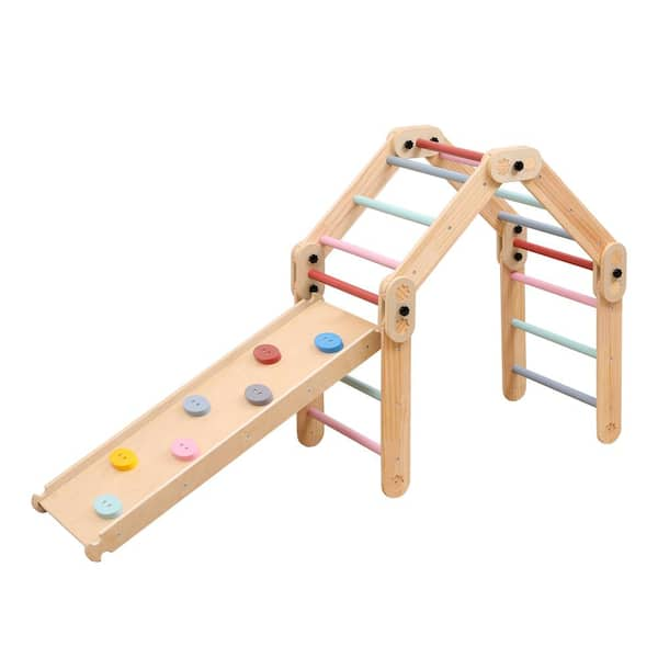 Funphix 6-In-1 Colorful Kids Modular Wooden Pikler with Ramp/Slide/Wall ...