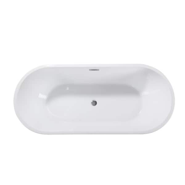 59 in. Acrylic Flatbottom Non-whirlpool Freestanding Bathtub in Gloss White