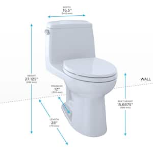 Ultimate 12 in. Rough In One-Piece 1.6 GPF Single Flush Elongated Toilet in Cotton White, SoftClose Seat Included