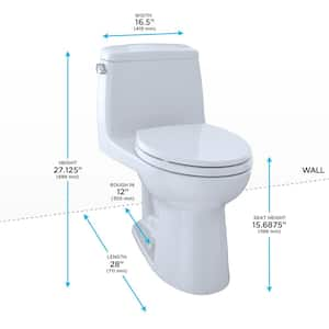 Eco UltraMax 1-Piece 1.28 GPF Single Flush Elongated Standard Height Cefiontect Cotton White Toilet with SoftClose Seat