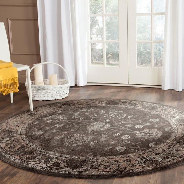 Vintage Soft Anthracite 8 ft. x 8 ft. Round Border Area Rug