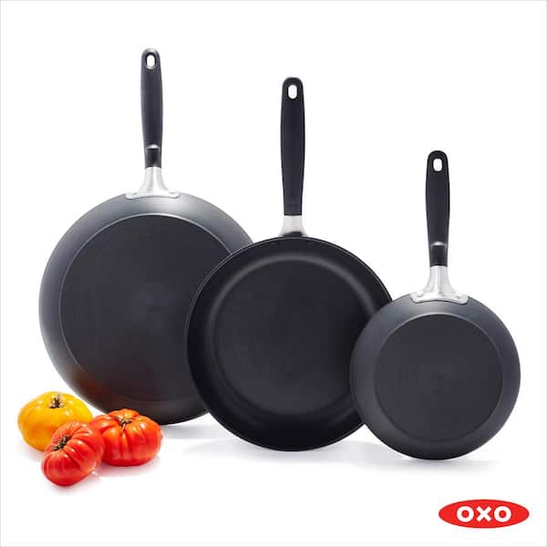 OXO Good Grips Nonstick 3-Piece Hard-Anodized Aluminum Frying Pan Set, Black