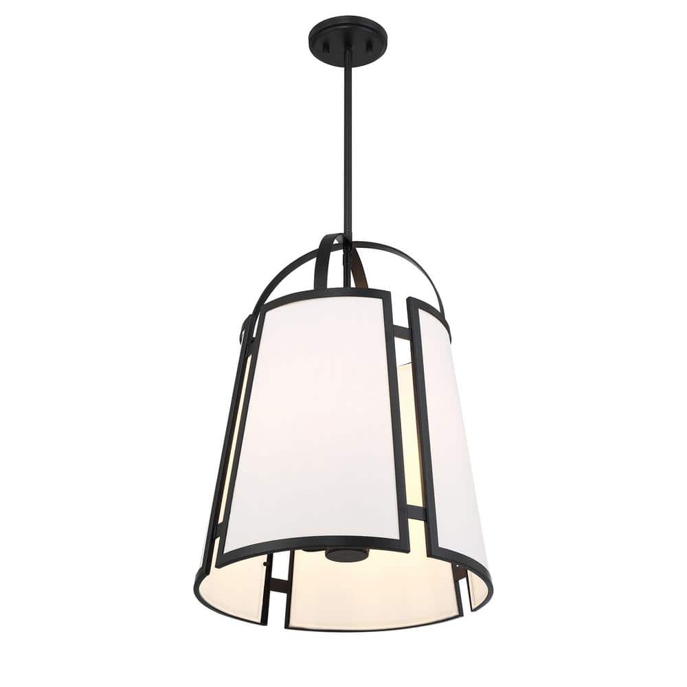 Matte Black 4-Light Pendant with White Linen Shade