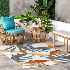 Saskia Abstract Leaves Multicolor 8 ft. x 10 ft. Indoor/Outdoor Area Rug
