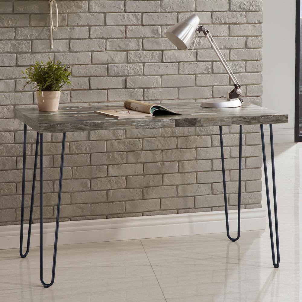 Salvaged Cabin Brown Wood Home Office Desk with Metal Hairpin Legs