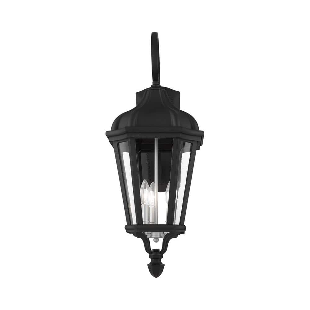 Morgan Textured Black 3-Light Outdoor Wall Lantern with Clear Glass