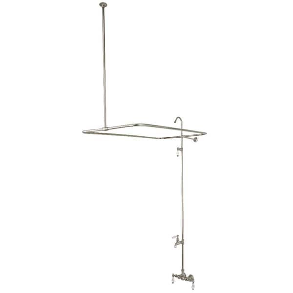Kingston Brass Vintage 4-Handle Wall-Mount Clawfoot Tub Faucet with Shower Enclosure and Riser in Brushed Nickel