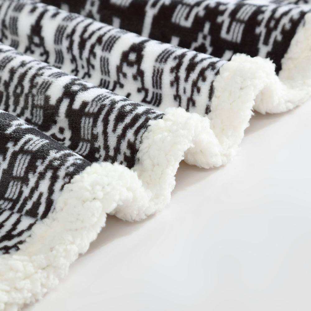 San Juan Charcoal Reversible Sherpa Fleece Throw Blanket