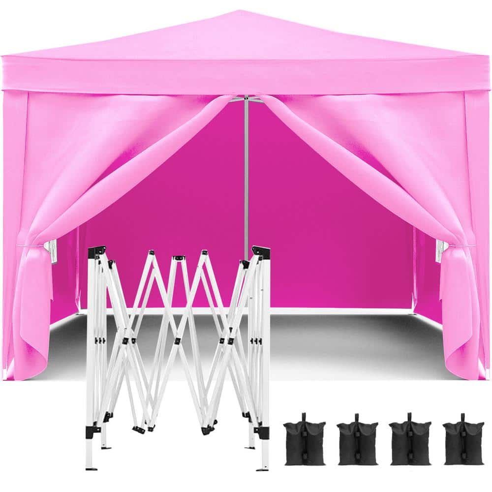 10 ft. x 10 ft. Pink Pop Up Canopy, Outdoor Party Folding Tent with 4 ...