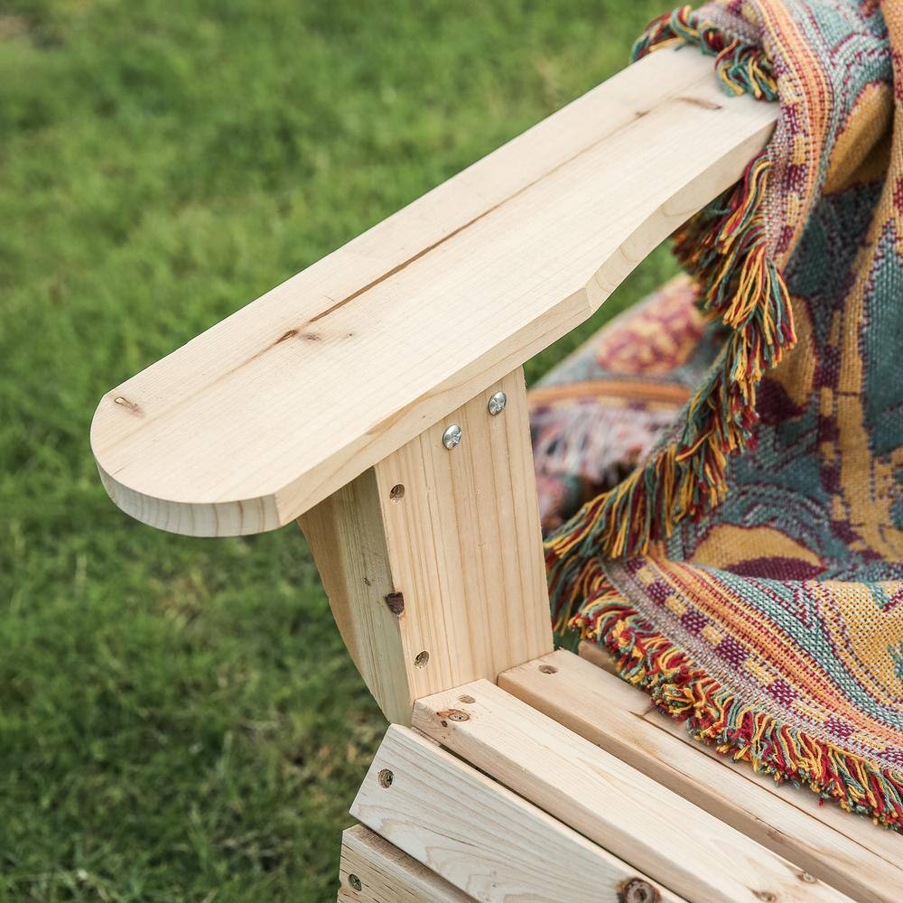 Natural Fir Wood Adirondack Chair with Wide Armrests