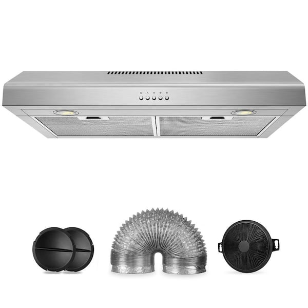 Velivi 30 in. 450 CMF Convertible Ductless Under Cabinet Range Hood w/ 3-Speed Mechanical Control 2-Led Lights, Stainless Steel