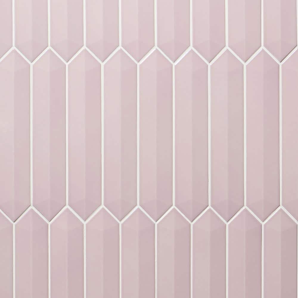 Pink Elongated Hexagonal Ceramic Wall Tile, 3x13 inches