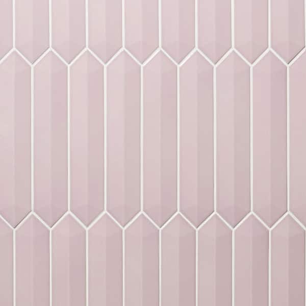 Ivy Hill Tile 3 in. x 0.31 in. Axis 3D Pink Polished Elongated Hex Ceramic Wall Tile Sample