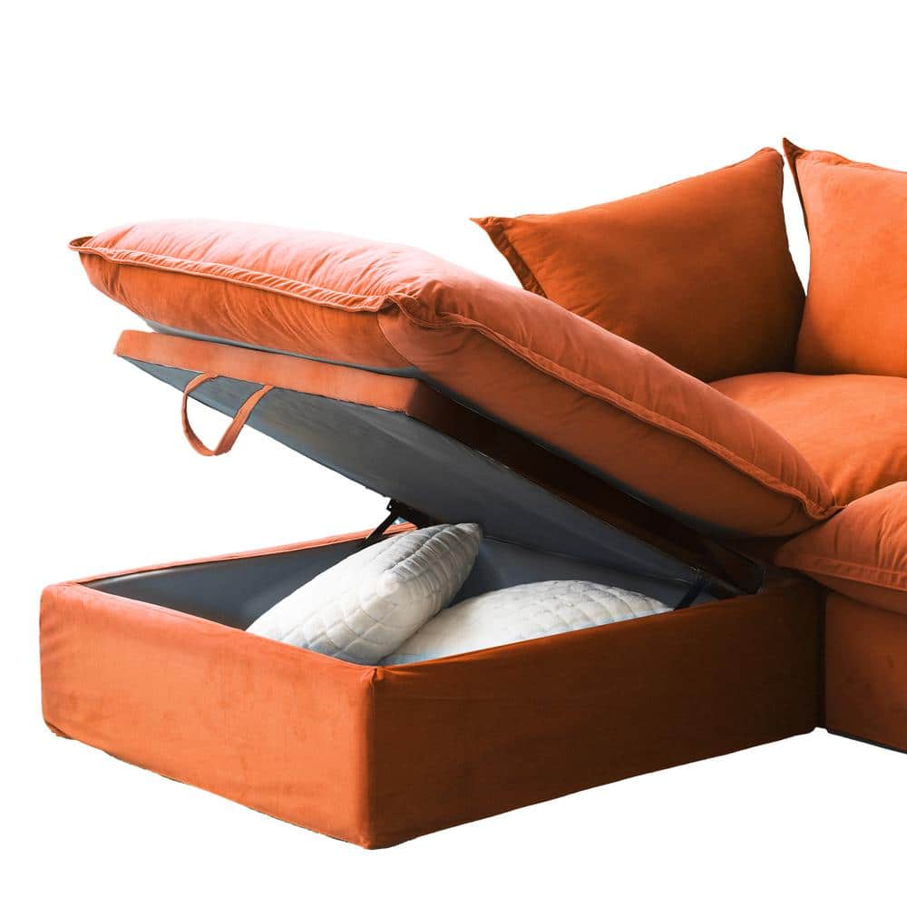 40.16 in. 1-piece Armless Modular Velvet Modern Sectional Sofa in. Orange Ottoman