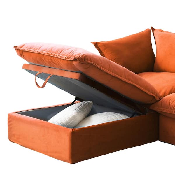 40.16 in. 1-piece Armless Modular Velvet Modern Sectional Sofa in. Orange Ottoman