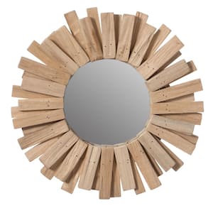 Hanging 15 in. x 1 in. Rustic Sunburst Framed Natural No Features Decorative Mirror