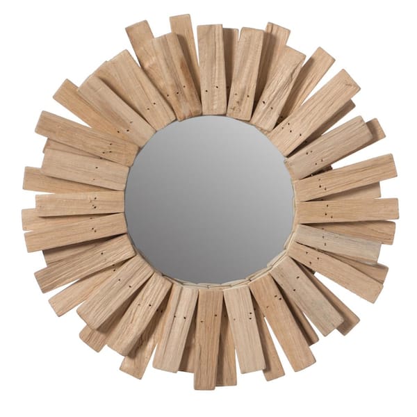 Vintiquewise Hanging 15 in. x 1 in. Rustic Sunburst Framed Natural No Features Decorative Mirror