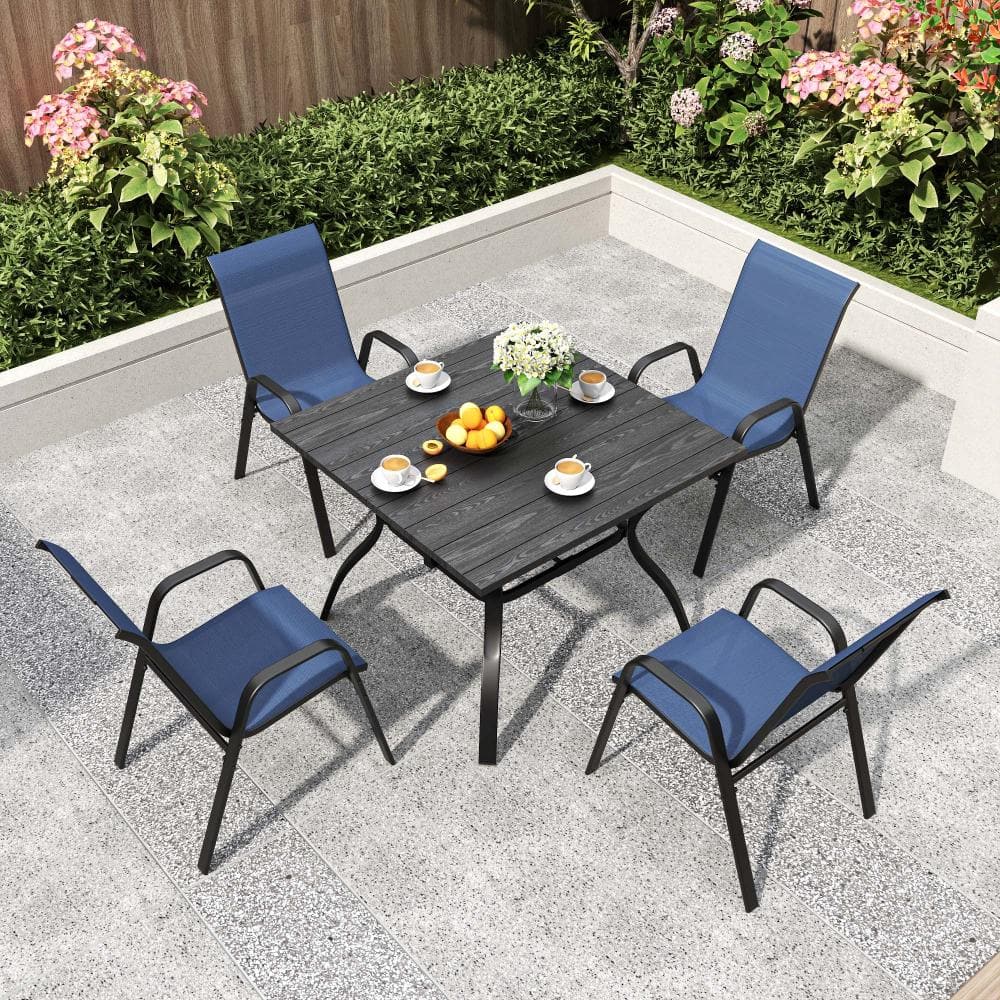 5-Piece Metal Outdoor Dining Set with Umbrella Hole, Blue Seats price history on PriceWatchPro