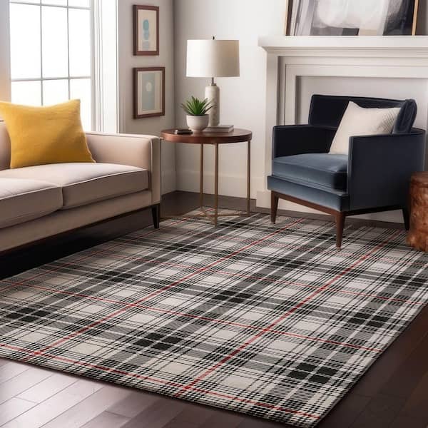 Mayfield Premium Machine Washable Abstract AMF993 Black 9 ft. x 12 ft. Area Rug