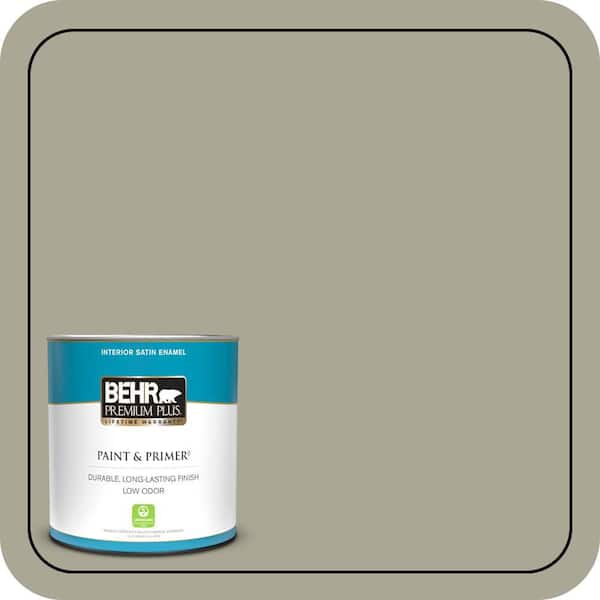 BEHR PREMIUM PLUS 1 qt. #N350-4 Jungle Camouflage Satin Enamel Low Odor Interior Paint & Primer