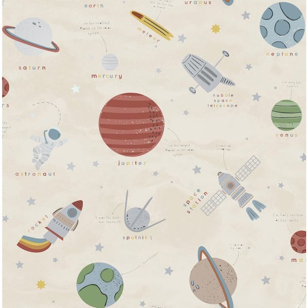 Space Adventure Beige Outer Space Wallpaper Sample