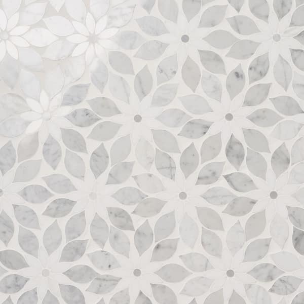 Thistle White 12.4 in. x 14.13 in. Polished Marble Mosaic Tile (1.21 sq. ft./Sheet)