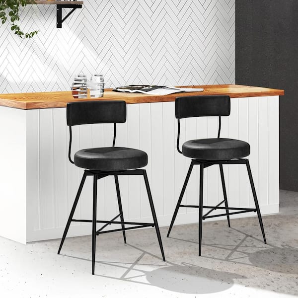 JEAREY Peel PU 27 in. Swivel Black Metal High Bar Stool (Set of 2)