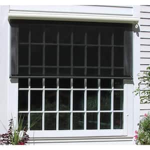Desert Sand Cordless Light Filtering Motorized Vinyl Horizontal Exterior Roll-Up Shade 102 in. W x 84 in. L