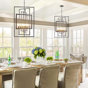 Modern Farmhouse 7-Light Iron Pendant Black Geometric Chandelier Light Fixture for Kitchen Island Dinning Room