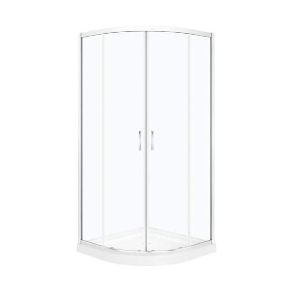 Breeze 36in L x 36in W x 76in H Quadrant Shower Kit with Sliding Framed Door & Shower Base with Corner Drain in Chrome