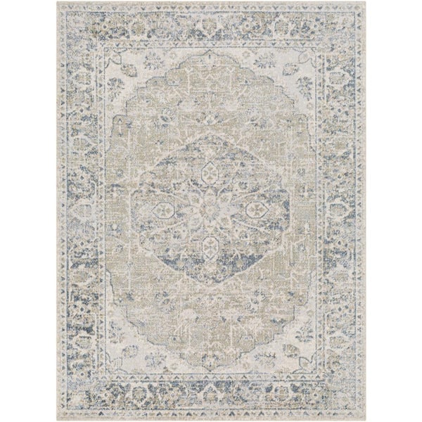 Lillian Sky Blue/Light Grey 5 ft. x 7 ft. Indoor Machine-Washable Area Rug