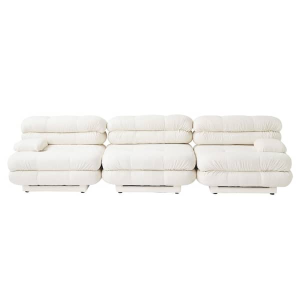 J&E Home 109.8 in. Square Arm 3-piece Flannel velvet Deep Seat Modular Sectional Sofa in. Beige