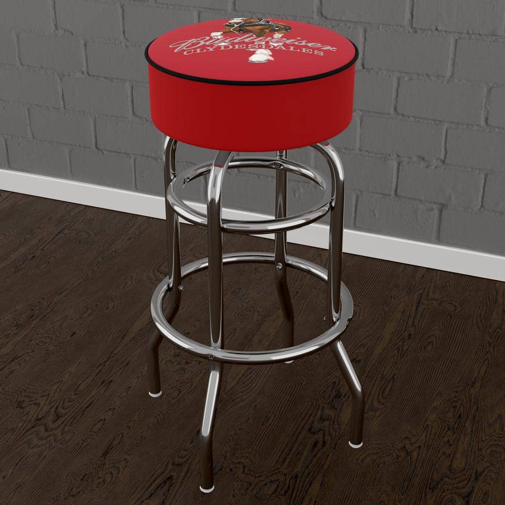 Budweiser Clydesdale Red 31 in. Red Backless Metal Bar Stool with Vinyl Seat